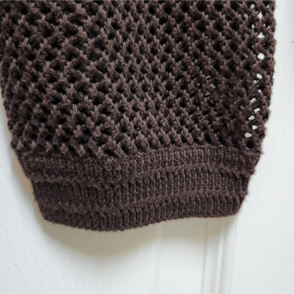 Chico's Top Womens L Brown Cotton Open Weave Long Slv Button Tunic Boho Beach - Picture 6 of 10